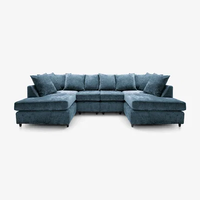 The Range Harriet Plus Crushed Chenille U-Shape Sofa - Dark Blue