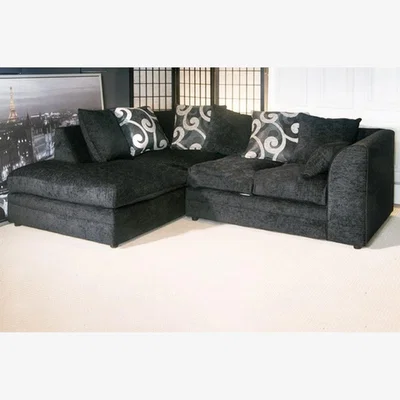 The Range Dynasty Chenille Fabric 4 Seater Corner Sofa - Black / Left-hand
