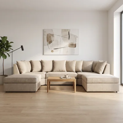 The Range Verona U-shape Corner Sofa in Linen Fabric in Cream - Beige