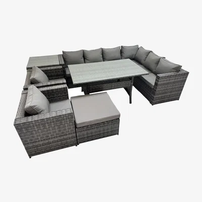 The Range Fimous 9-Seater Rattan Patio Corner Sofa and Dining Set Dark Grey Mixed - Dark Grey Mixed