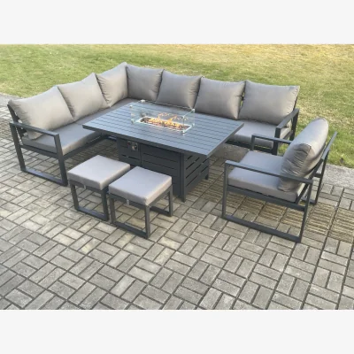 The Range Fimous Aluminium Patio Corner Sofa Set with Gas Fire Pit, Dark Grey - Dark Grey