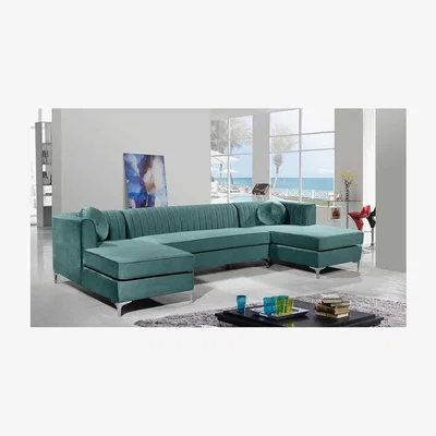 The Range Nora Fixed Back Fluted Large U Shape Sofa - Turquoise
