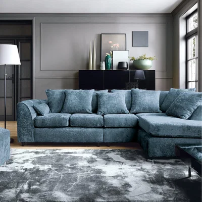 The Range Harriet Crushed Chenille Large Right Facing Corner Sofa  - Dark Blue