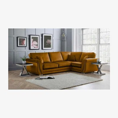 The Range Luca Full Back L Shape Right Hand Corner Sofa Velvet Beading - Yellow