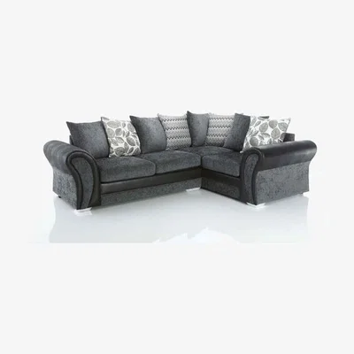 The Range Sturridge Modern Chenille  Faux Leather RHF Corner Sofa - Grey