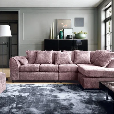 The Range Harriet Crushed Chenille Large Right Facing Corner Sofa  - Pink
