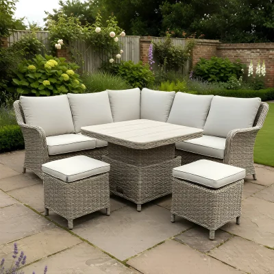 The Range Ashford Corner Sofa Set with Square Height Adjustable Table - Beige