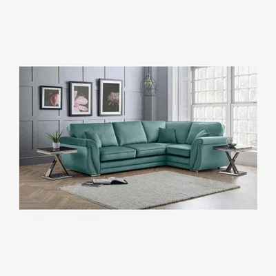 The Range Luca Full Back L Shape Right Hand Corner Sofa Velvet Beading - Turquoise