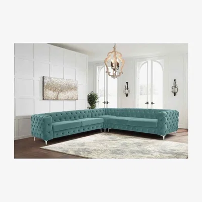 The Range Leonardo Large Corner Sofa in Velour Fabric - Turquoise