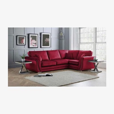 The Range Luca Full Back L Shape Right Hand Corner Sofa Velvet Beading - Red