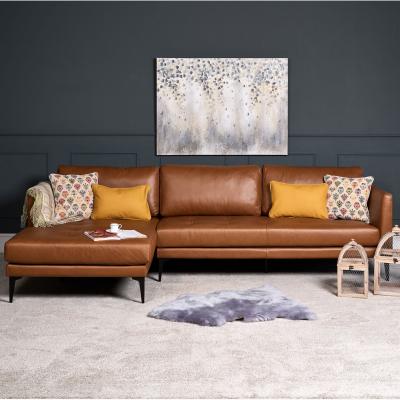 The Range Shoreditch Leather Corner Chaise - Palomino Tan / Left-hand