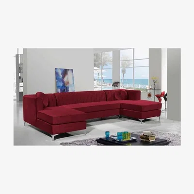 The Range Nora Fixed Back Fluted Large U Shape Sofa - Red