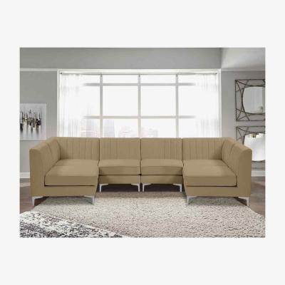 The Range Elena Modular Corner U Shape Sofa in Velour Fabric - Parchment