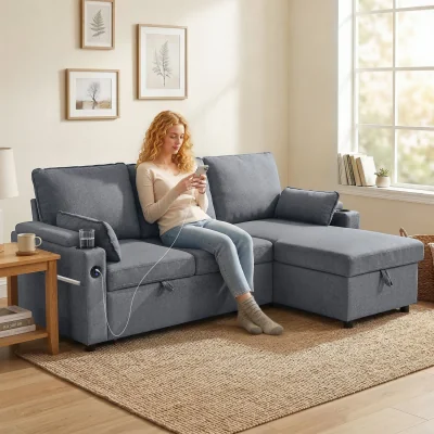 The Range HOMCOM Corner Sofa Bed L Shaped Sofa with Storage Chaise USB Ports - Grey