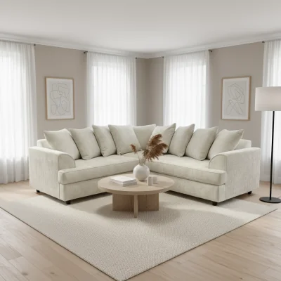 The Range Ferguson Chenille Corner Sofa with Deep Seats and Angular Arms - White