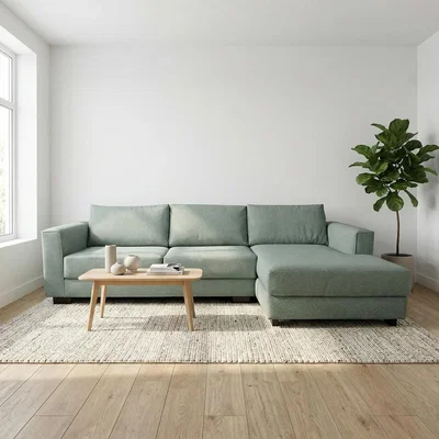 The Range Kaizer Corner Sofa with Bubble Fabric Right Facing Light Brown - Sage Green