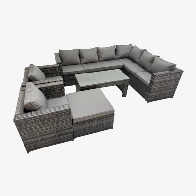 The Range Fimous Rattan Corner Sofa with Glass Table, 2 Chairs & Footstool Dark Grey - Dark Grey Mixed