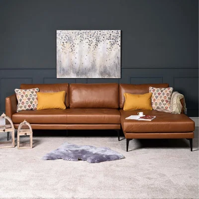 The Range Shoreditch Leather Corner Chaise - Palomino Tan / Right-hand