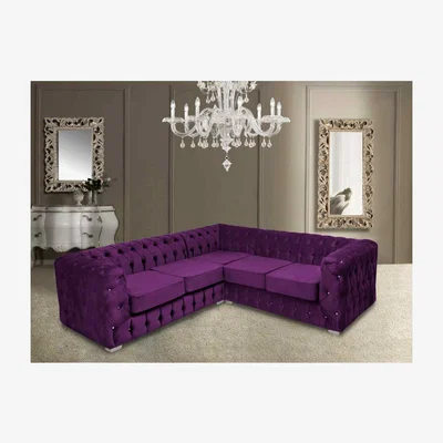 The Range Phoenix Fixed Back Tufted Fluted Large Corner Sofa - Boysenberry