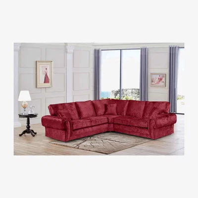 The Range Silvester Fullback Corner Sofa in Plush Velour Velvet Fabric - Red