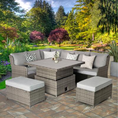 The Range Deluxe Rattan 5 Seater Corner Set with Adjustable Table for Garden Patio - Grey