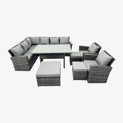 The Range Fimous 11-Seat Rattan High Back Corner Sofa and Dining Set Dark Grey Mixed - Dark Grey Mixed