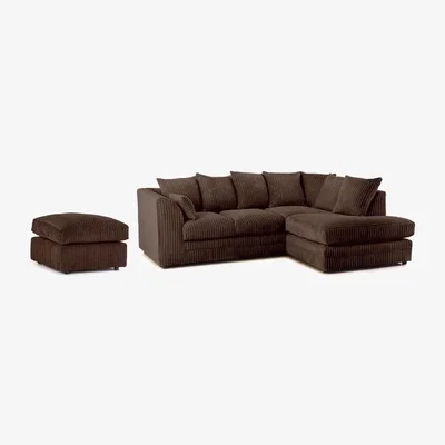 The Range Daly Jumbo Cord Corner Sofa With Footstool - Brown / Right-hand