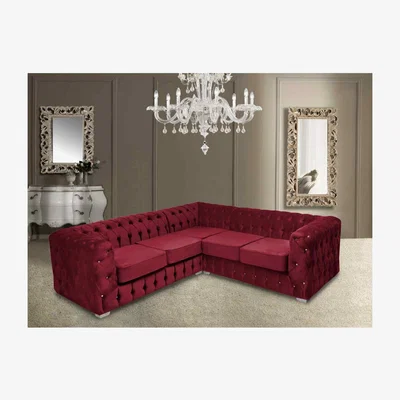The Range Phoenix Fixed Back Tufted Fluted Large Corner Sofa - Red