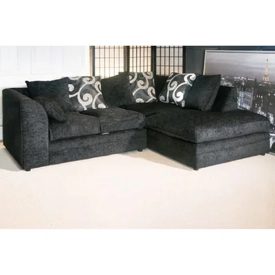 The Range Dynasty Chenille Fabric 4 Seater Corner Sofa - Black / Right-hand