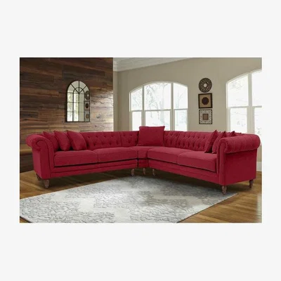 The Range Elliot Chesterfield Corner Sofa in Velvet Fabric - Red