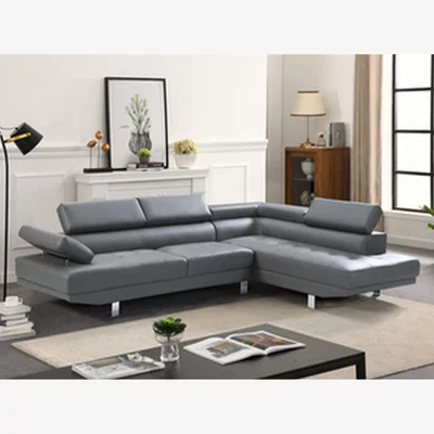 The Range Siena Corner Sofa in Leather With Adjustable Headrest - Grey / Right-hand
