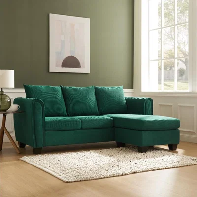 The Range Alton 3 Seater Chaise Sofa Small Chord - Green