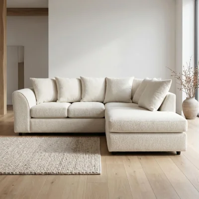 The Range Harriet Boucle Fabric Right Facing Corner Sofa in Sand - Cream