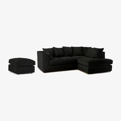 The Range Daly Jumbo Cord Corner Sofa With Footstool - Black / Right-hand