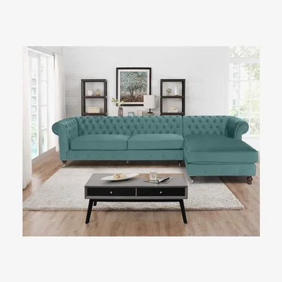The Range Ronald Chesterfield L Shape Corner Sofa - Seaspray