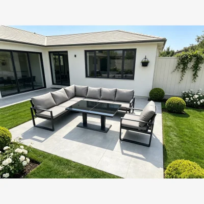 The Range Fimous 7-Seater Corner Sofa Set with Rising Dining Table & Chair - Dark Grey