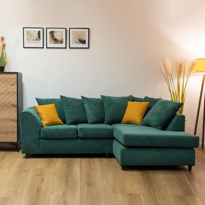 The Range Jumbo Grid Corner Sofa with Padded Cushions - Green / Right-hand