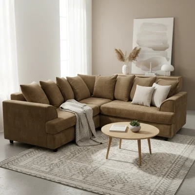 The Range Ferguson Chenille Corner Sofa with Deep Seats and Angular Arms - Brown