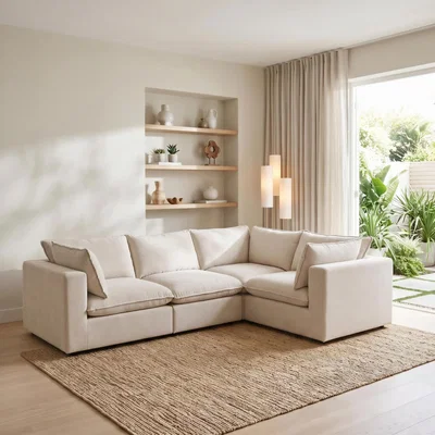 The Range Echo Linen-Look Fabric 3 Seater Modular Corner Sofa - Cream