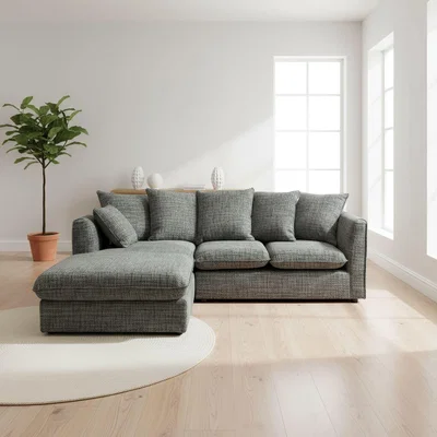 The Range Lucas Textured Stone Grey Corner Sofa Modern Comfort  Stylish Design - Stone Grey / Grey