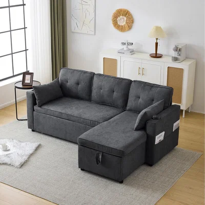 The Range L Shaped 3-in-1 Convertible Sofa Bed with Internal Storage Chaise - Grey