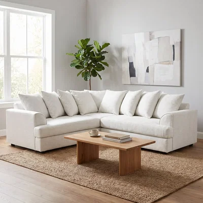 The Range Ferguson Relaxed Linen Corner Sofa with Deep Seats and Angular Arms in Cream - Cream