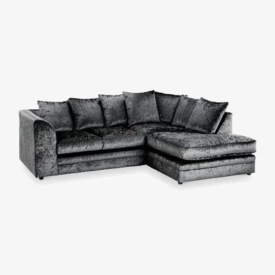 The Range Swift Crushed Velvet 4 Seater Corner Sofa - Black / Right-hand