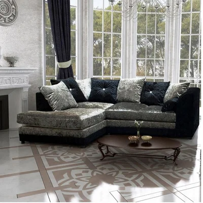 The Range Swift Crushed Velvet 4 Seater Corner Sofa - Black-Grey / Left-hand