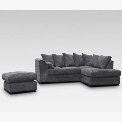 The Range Daly Jumbo Cord Corner Sofa With Footstool - Grey / Right-hand