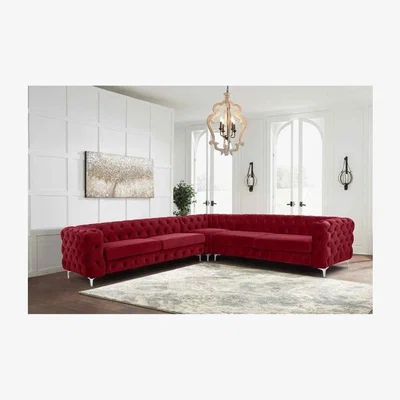 The Range Leonardo Large Corner Sofa in Velour Fabric - Red