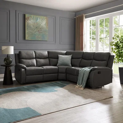 The Range Selby 5 Seater Corner L-Shaped Manual Recliner Faux Leather Sofa  - Grey Faux Leather