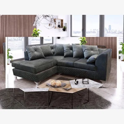The Range Jasmy Plush Velvet Grey Corner Sofa - Dark Grey / Left-hand