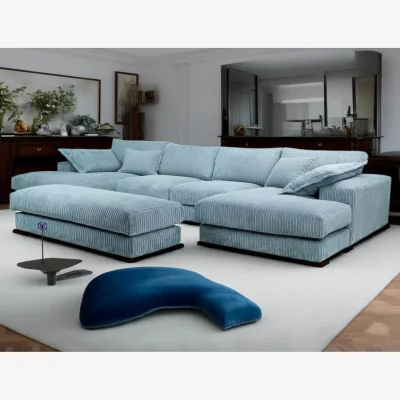 The Range Family Large Double Ended Chaise Rest Sofa Jumbo Cord - Sky Blue