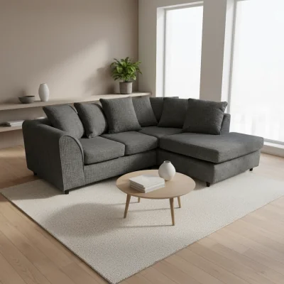 The Range Jumbo Corner Sofa in Soft Chenille with Plush Chaise Extension - Black